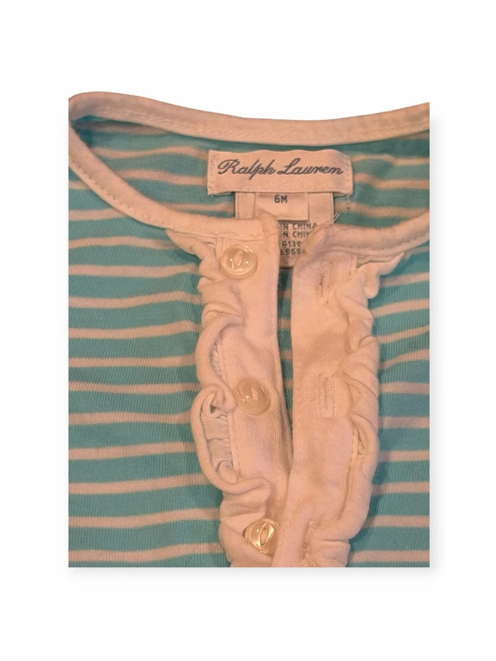Ralph Lauren, Light Blue & White Striped Dress with Pink Trim Bloomers, Sz 6mos